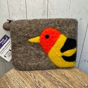 Felted Wool Brown Wallet Pouch Western Tanager Makeup Bag New FAST SHIP
